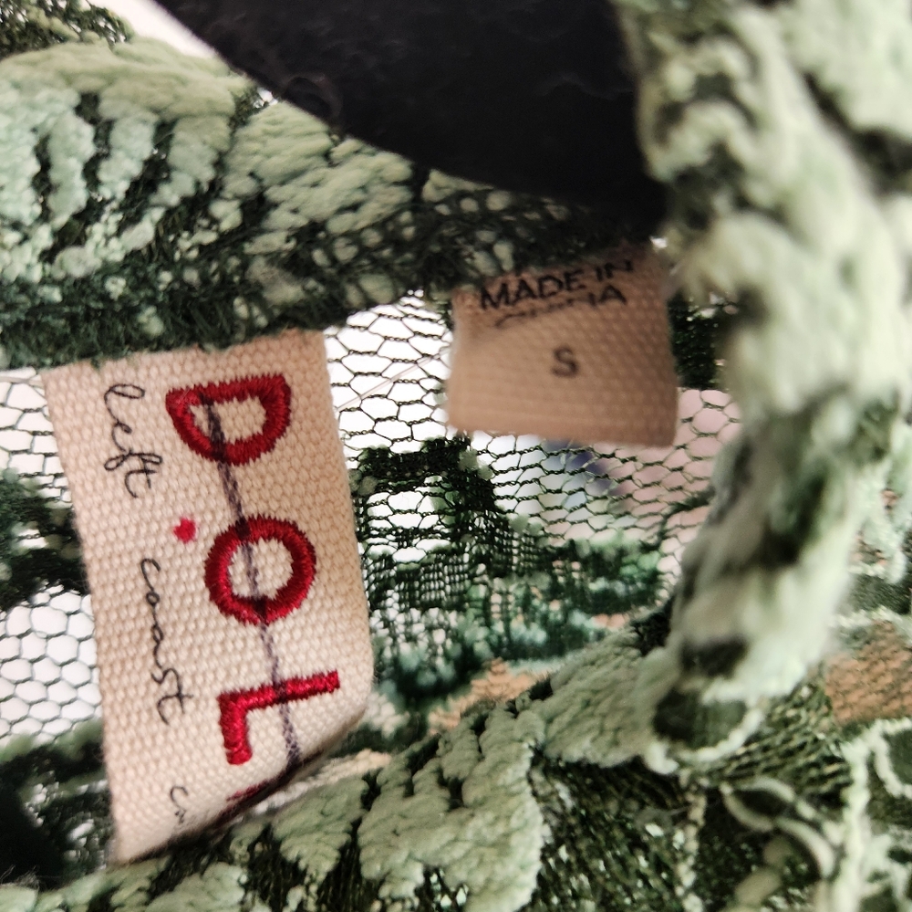 NWOT S Anthropologie Dolan Left Coast Sheer Mock Neck Lace Top Multi Green - Picture 7 of 7